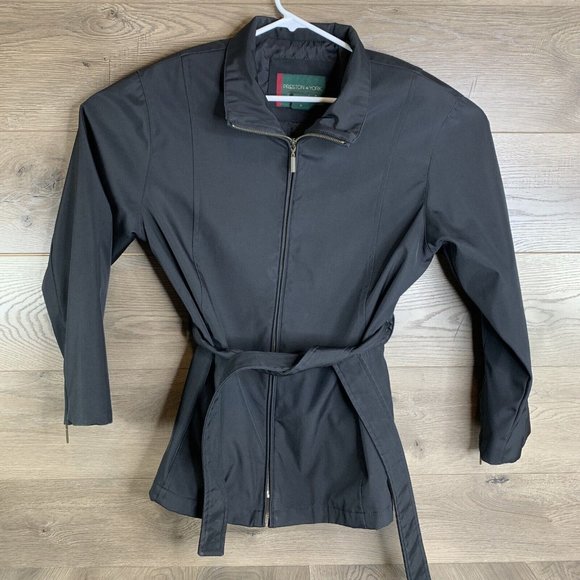 Preston & York Sport Womans Coat Tie Belt Zip Close Nylon Liner Black Size Large - Picture 2 of 8